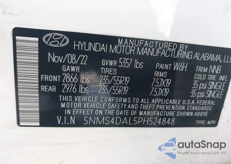 2023 Hyundai Santa Fe Limited из США, поврежденный, VIN 5NMS4DAL5PH524848